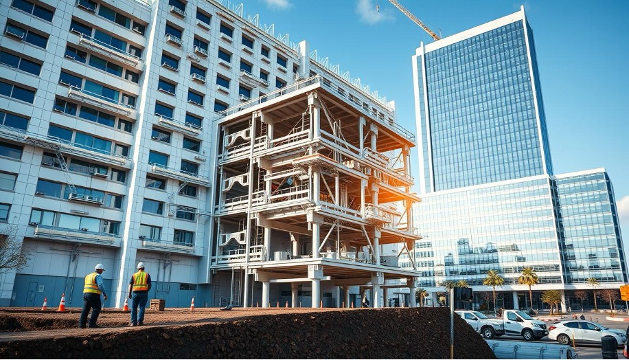 Construction job site for typical seismic retrofit project